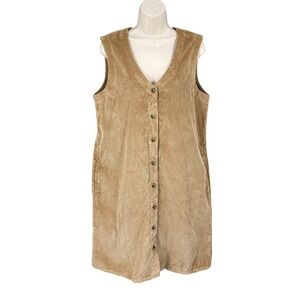 Vintage Lands' End Academia Dress Women Size 10 Corduroy Preppy Button Pocket